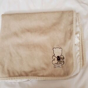Carters Tan Teddy Bear Baby Blanket Satin Back Light Brown
